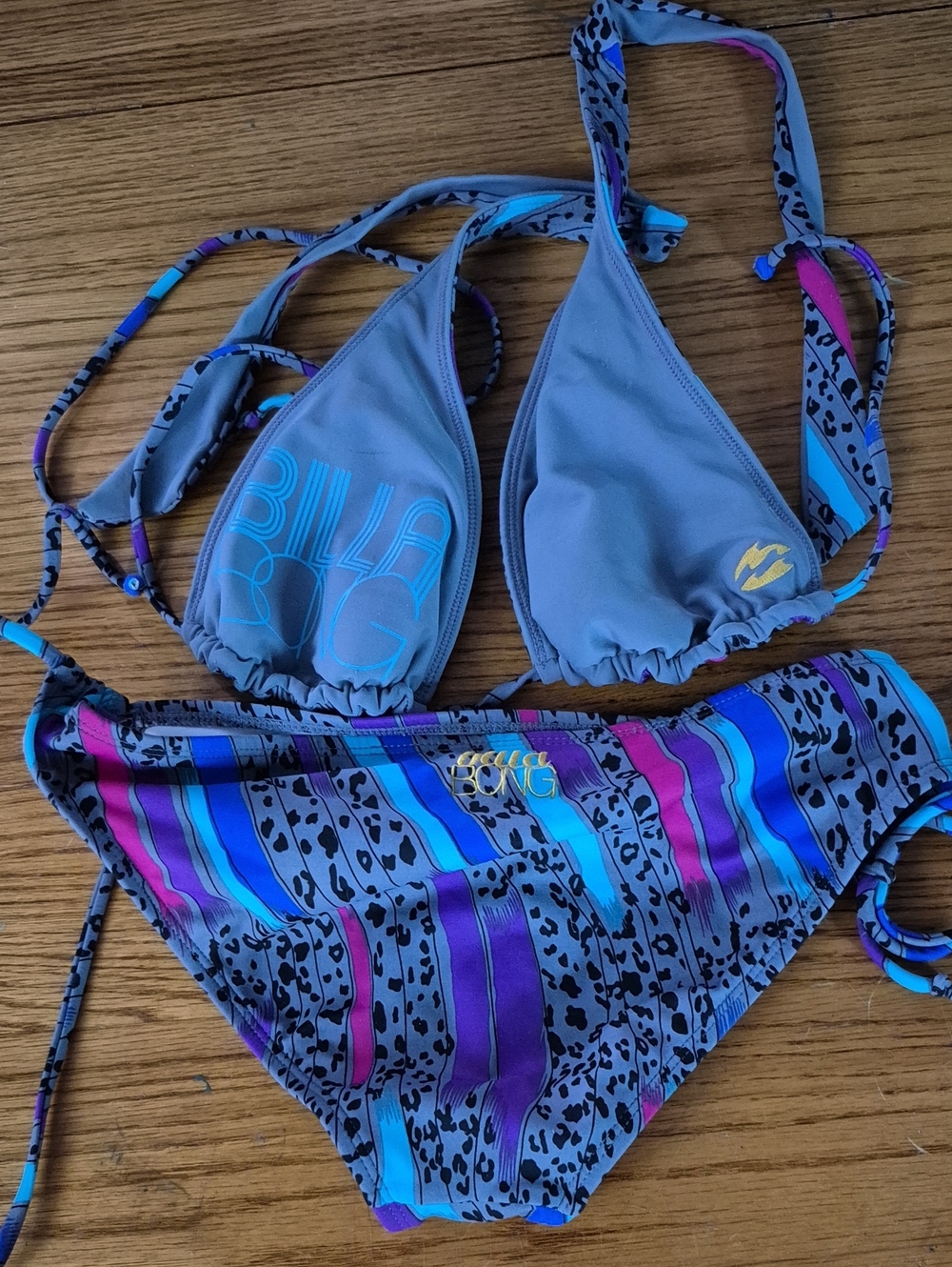 Billabong Blue, Purple & Pink Stripe Triangle Bikini Set
